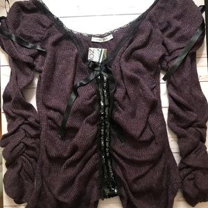 Zone Bleue Purple Long Sleeve Sweater w Ruching